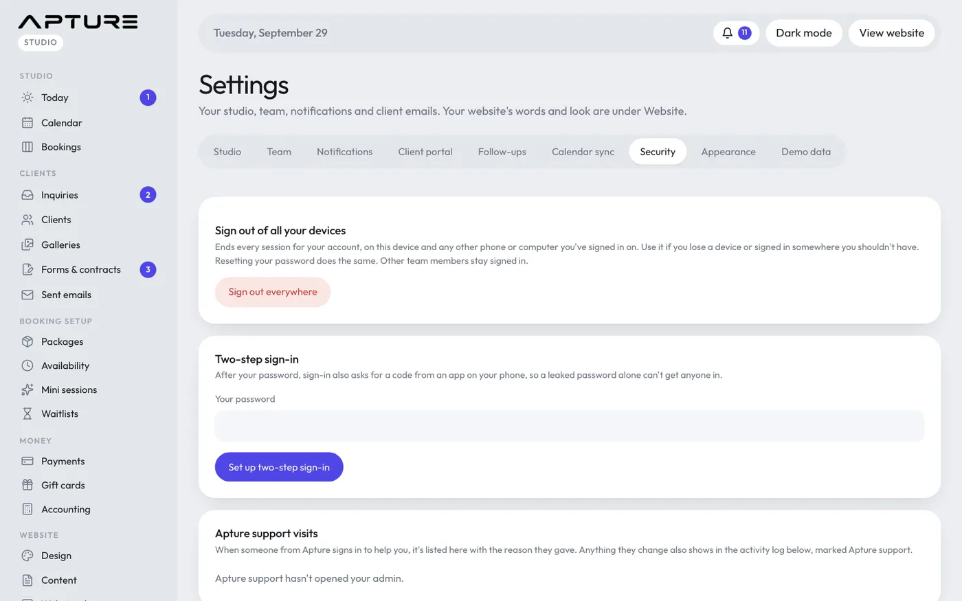 Settings > Security.