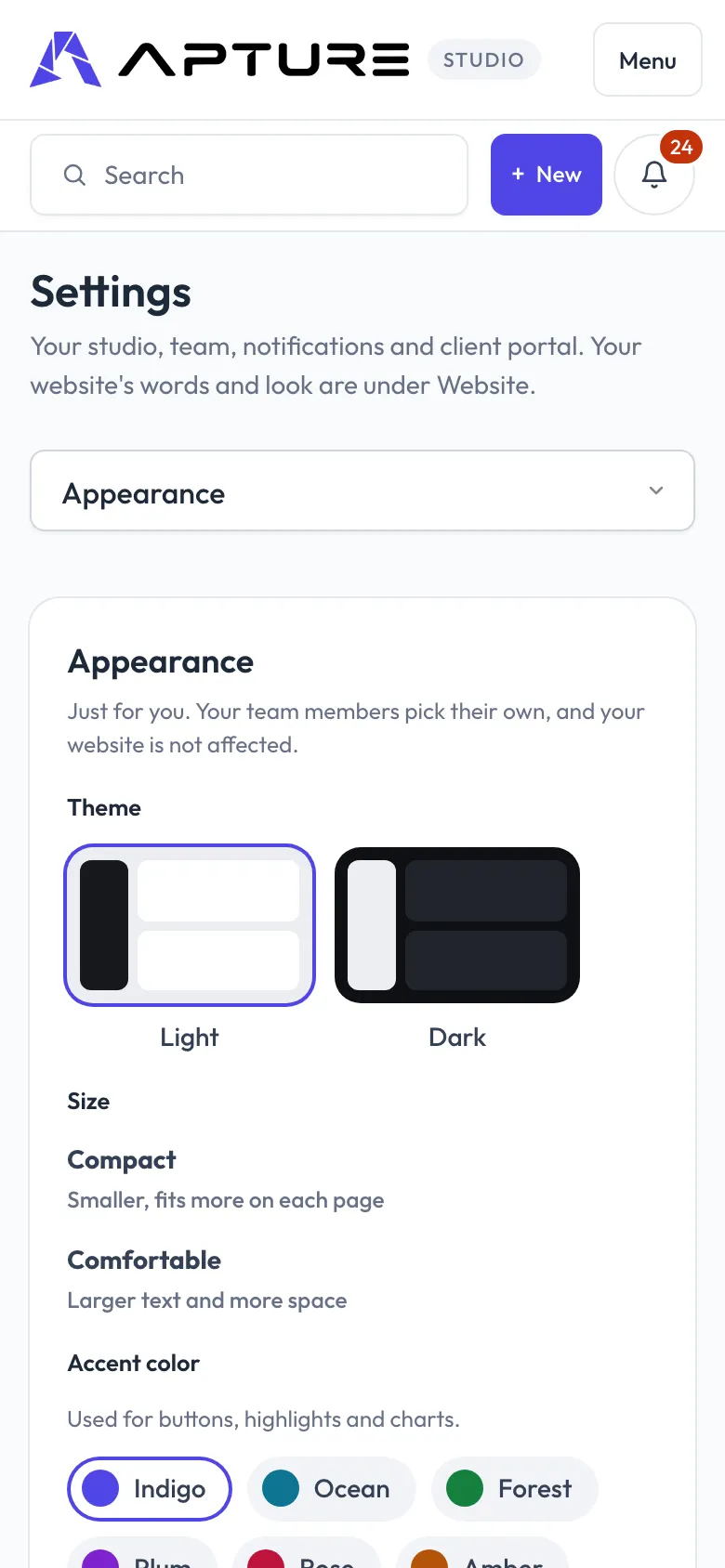 Settings > Appearance, Apture on this phone.