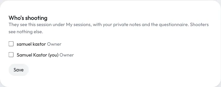 Who's shooting, on a booking's page.