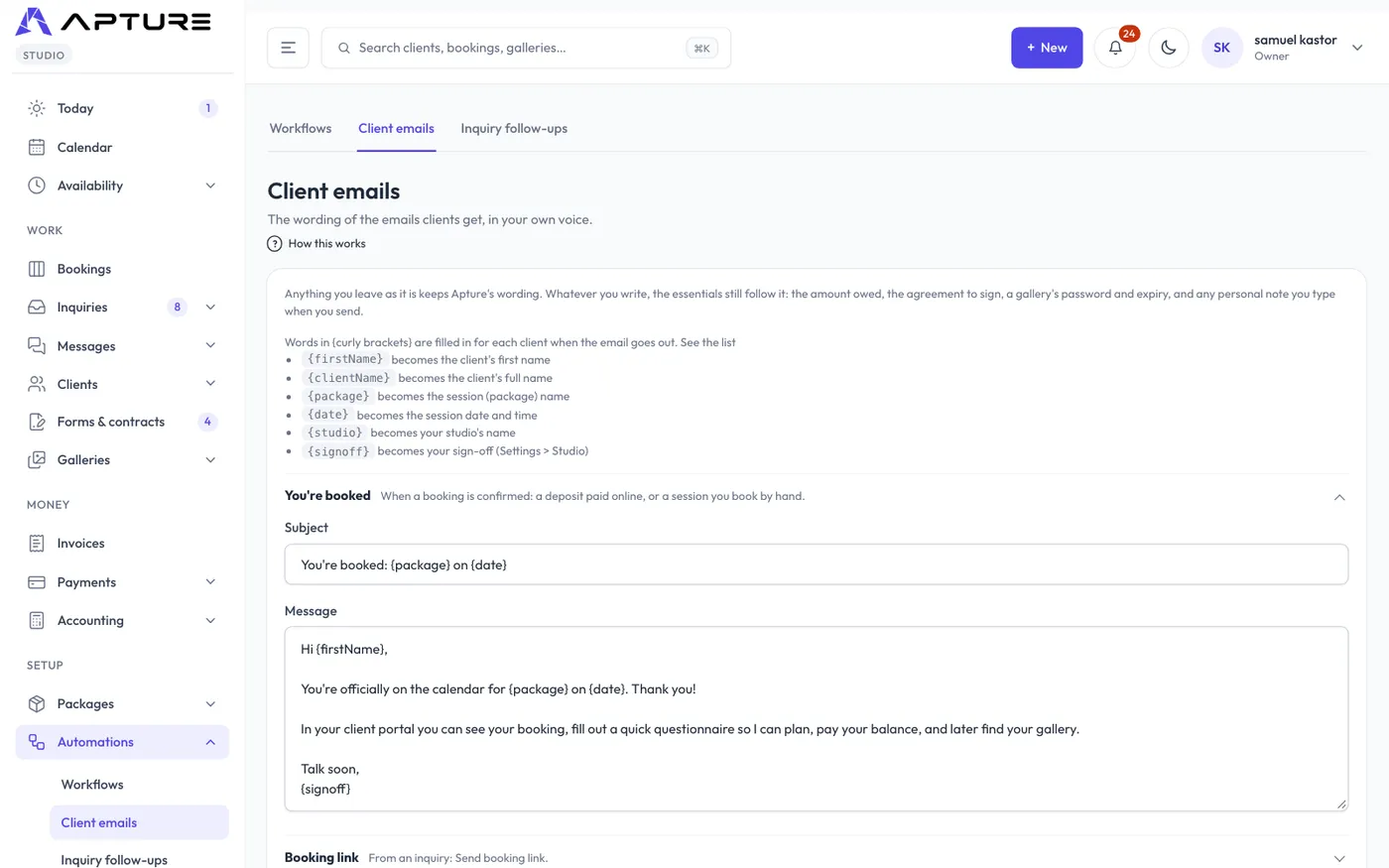 Automations > Client emails.