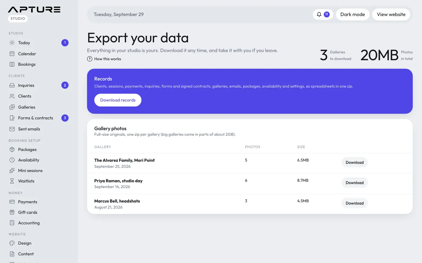 Account > Export your data.