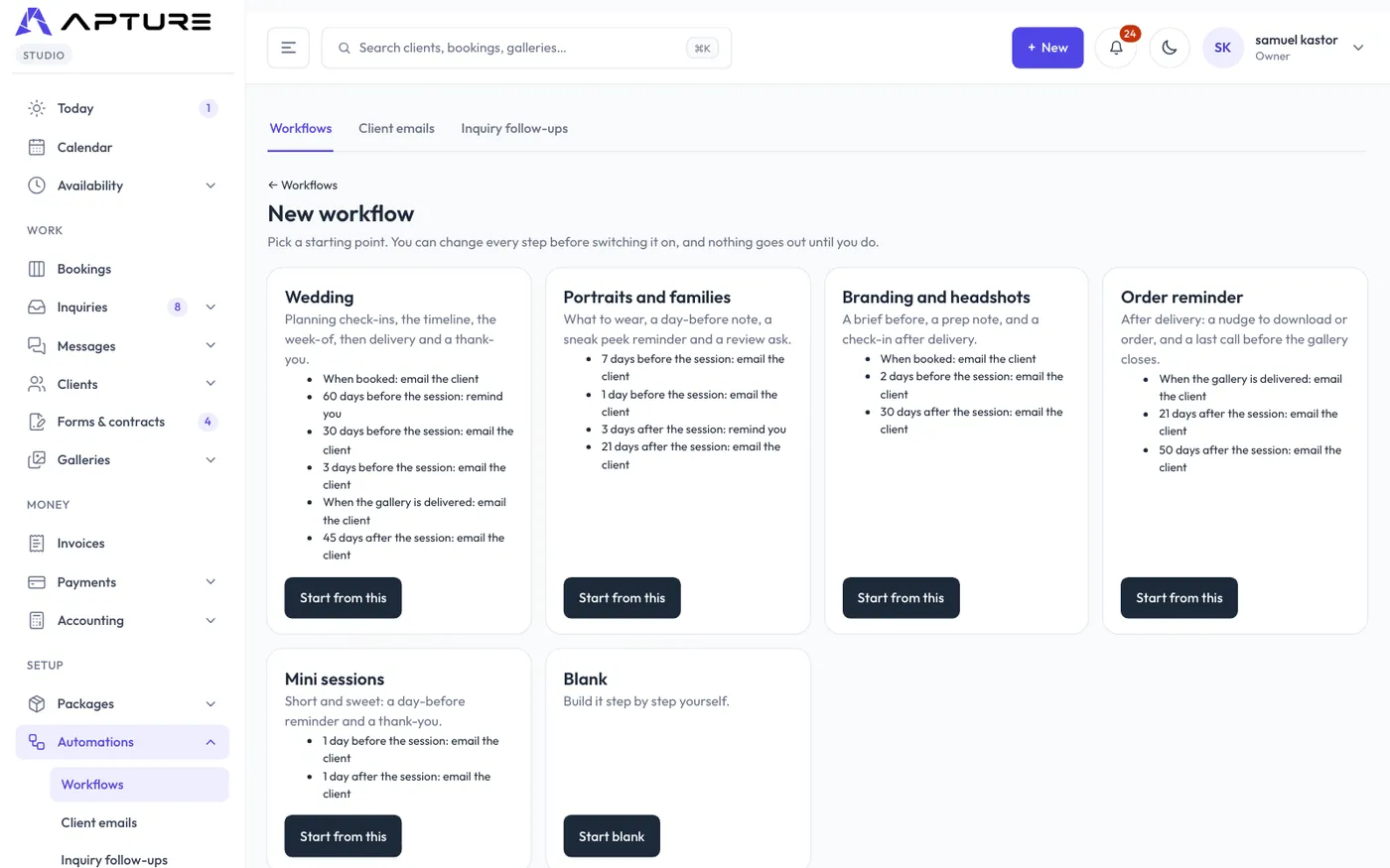 Automations > Workflows > New workflow.