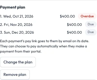 A payment plan on a booking.