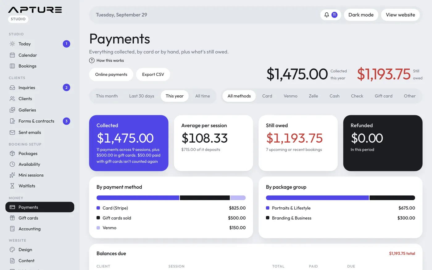 Money > Payments.