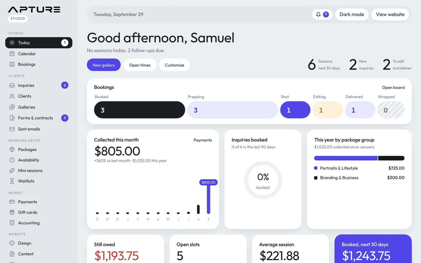 The Today page, with the side menu on the left.