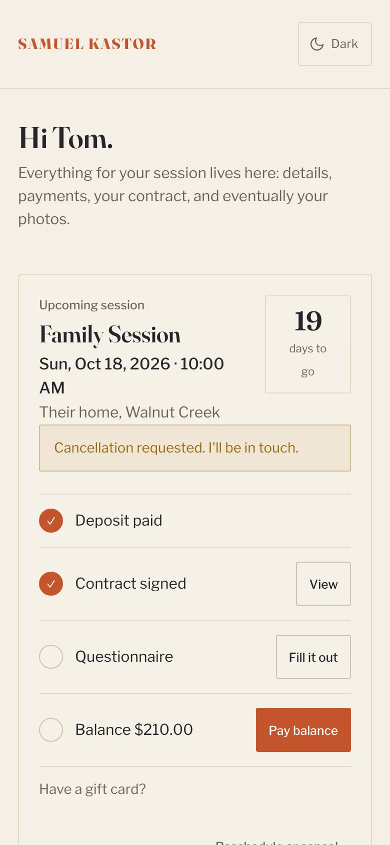 A client's portal, as they see it on a phone.